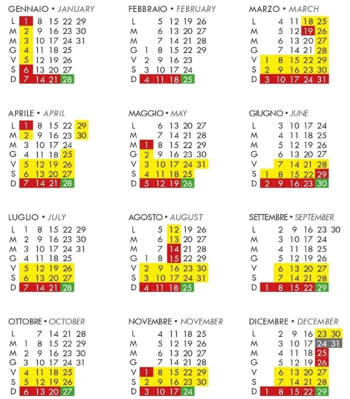 Calendario de días gratis en el Vaticano.