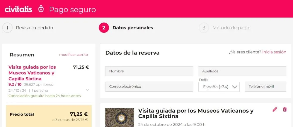 Forma de pago en Civitatis