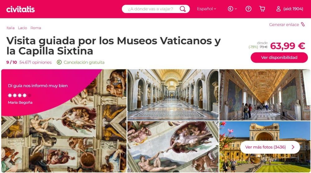 Web de la visita guiada por el Vaticano de Civitatis